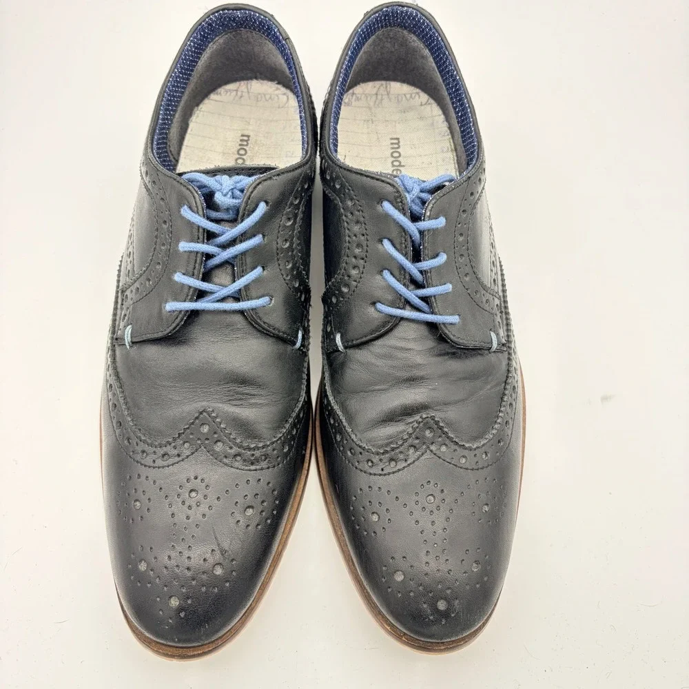 Modern Fiction Mens Navy Leather‎ Wingtip Brogue Oxford Shoes 9 Dapper Office